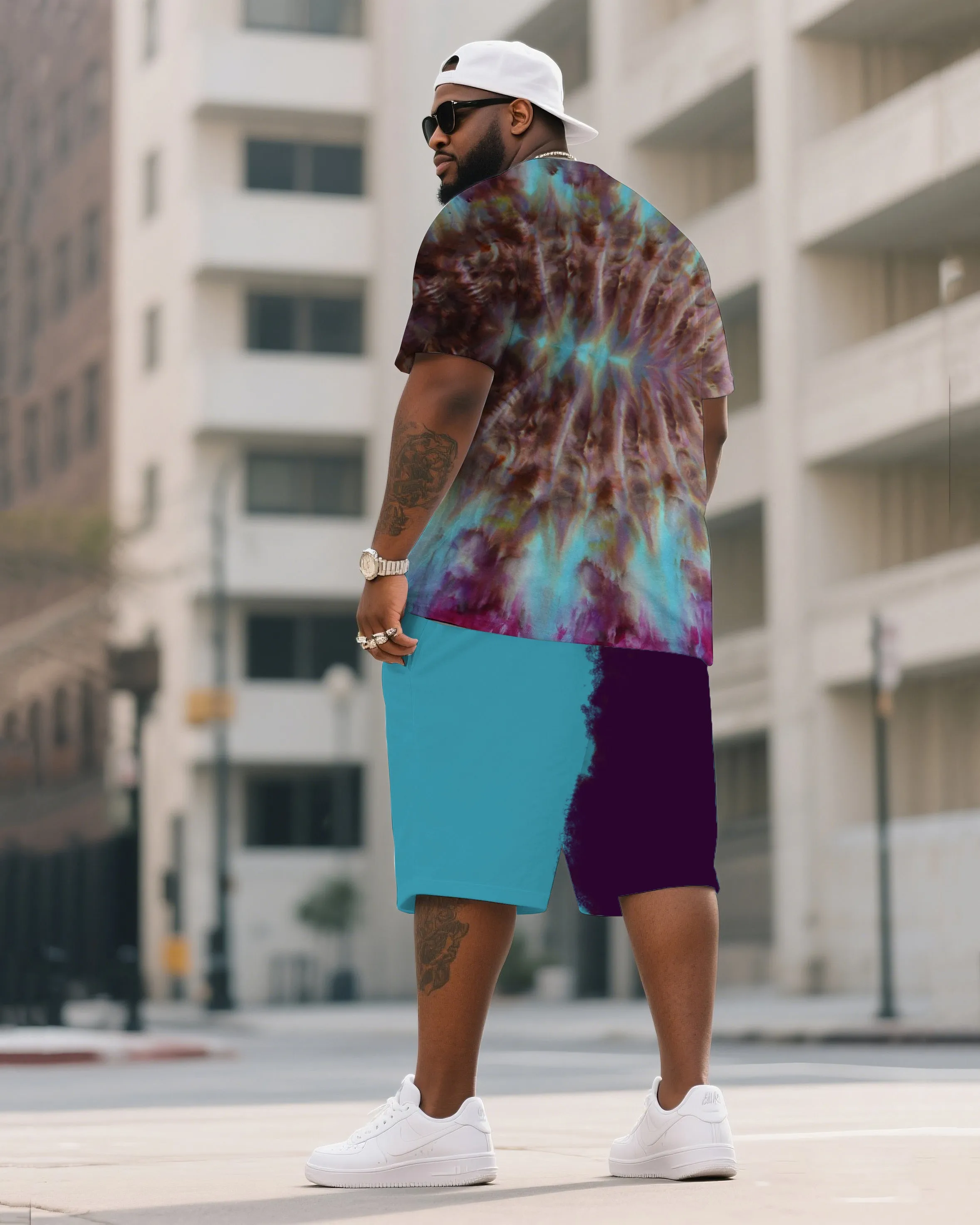 Men's Plus Size Rich Razzin Rolled Ice Dye Tie-Dye Crewneck T-Shirt Shorts Suit sold by Biggmans product image thumbnail 4