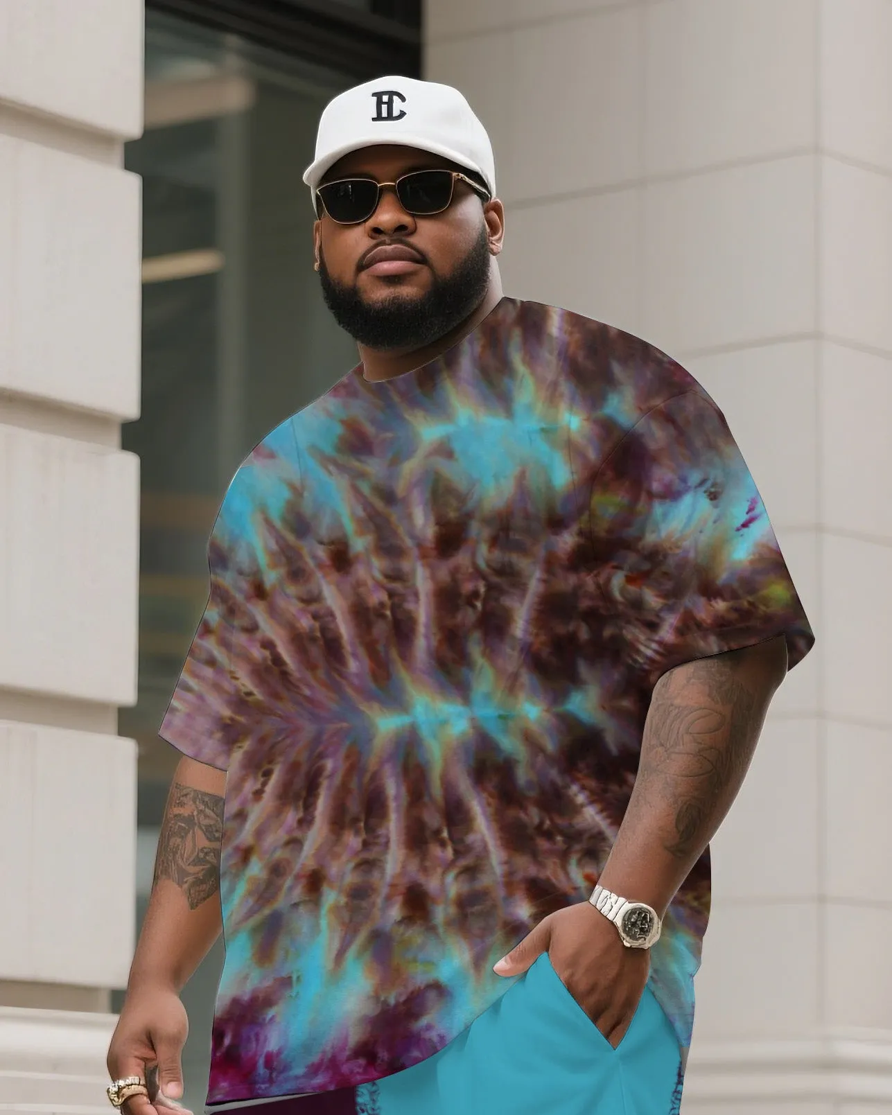 Men's Plus Size Rich Razzin Rolled Ice Dye Tie-Dye Crewneck T-Shirt Shorts Suit sold by Biggmans product image thumbnail 2