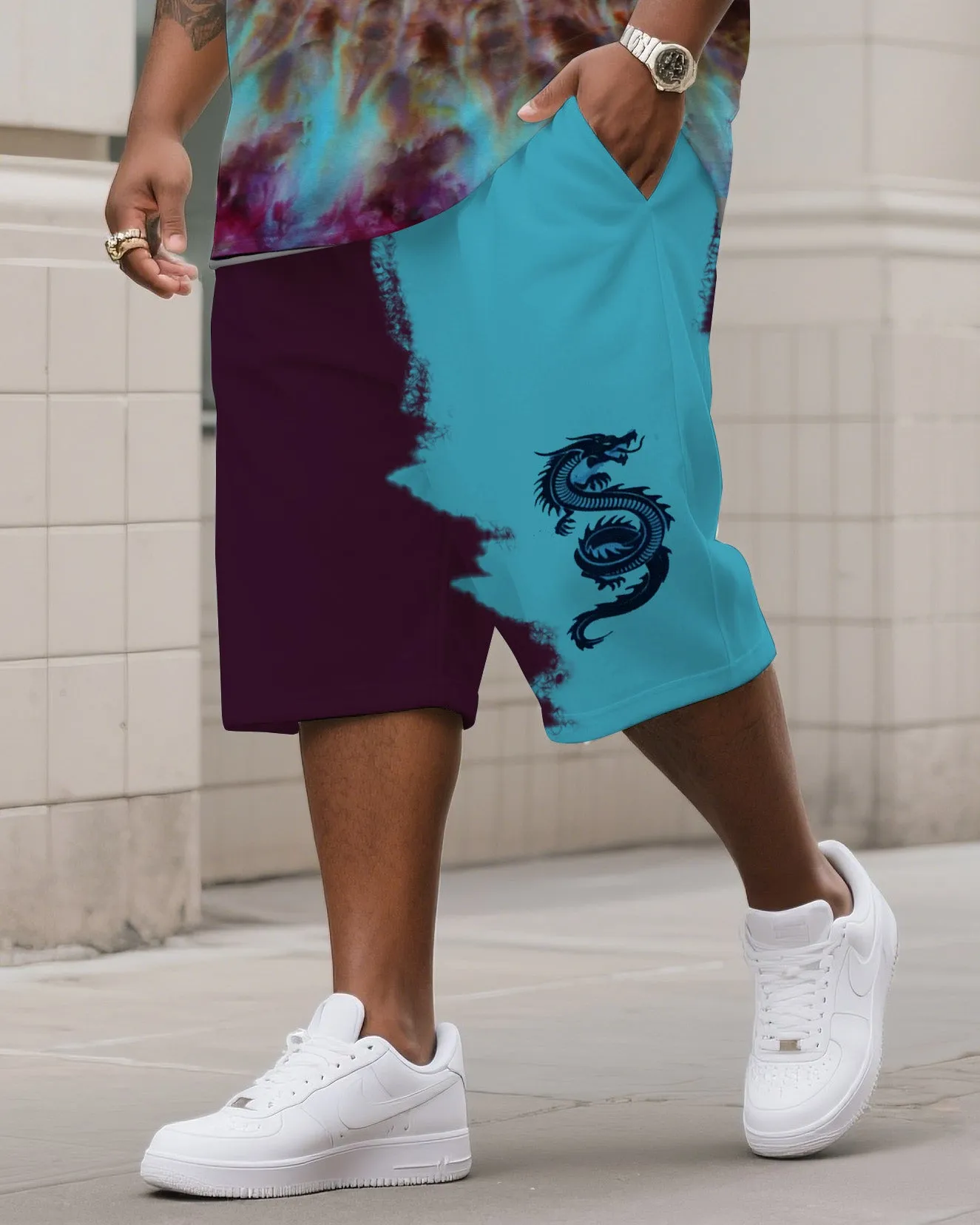 Men's Plus Size Rich Razzin Rolled Ice Dye Tie-Dye Crewneck T-Shirt Shorts Suit sold by Biggmans product image thumbnail 3