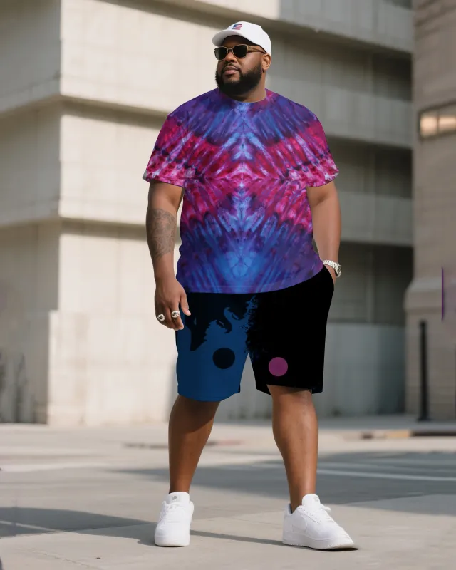 Men's Plus Size Double-Sided Diamond Ice Dye Tie-Dye Round Neck T-Shirt Shorts Suit sold by Biggmans