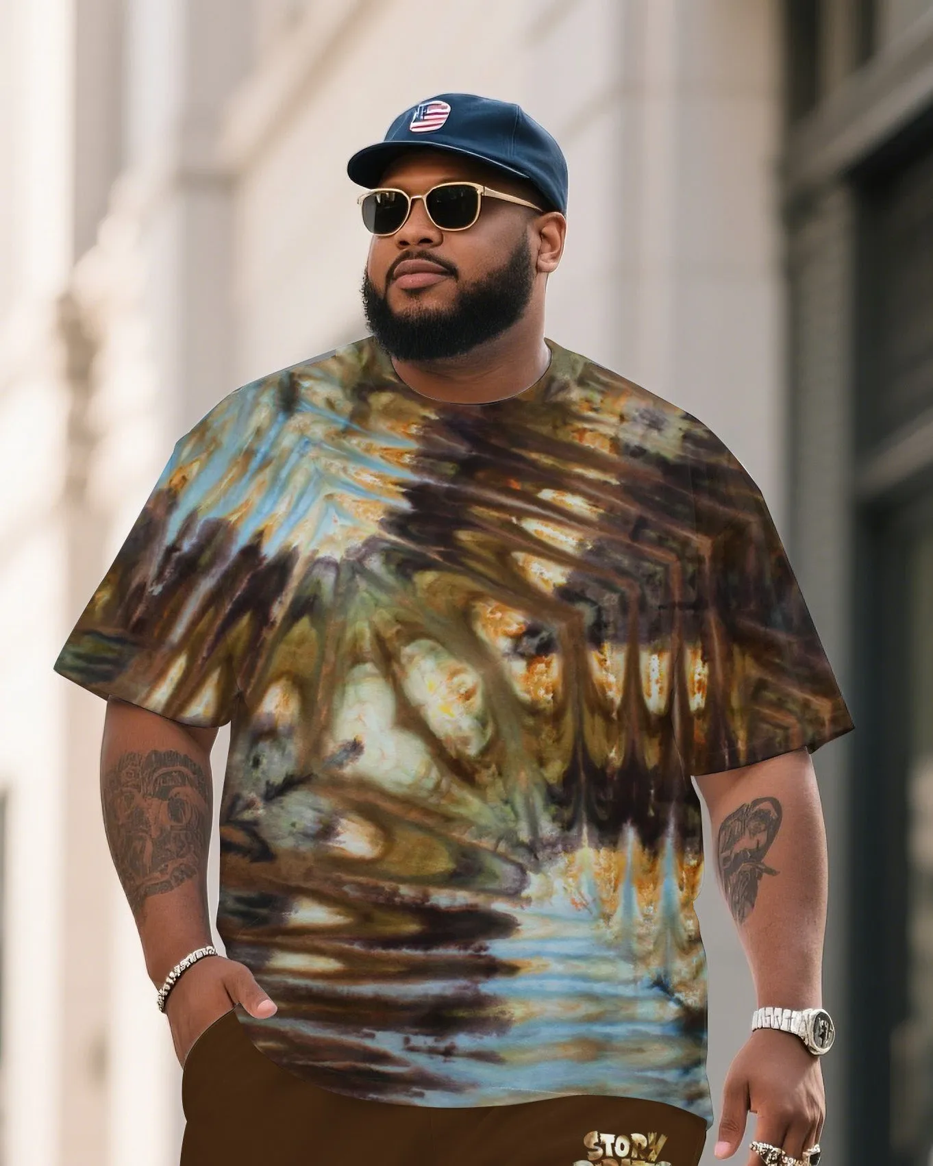 Men's Plus Size Shore Thing Double Diamond Tie Dye Round Neck T-Shirt Shorts Suit sold by Biggmans product image thumbnail 2