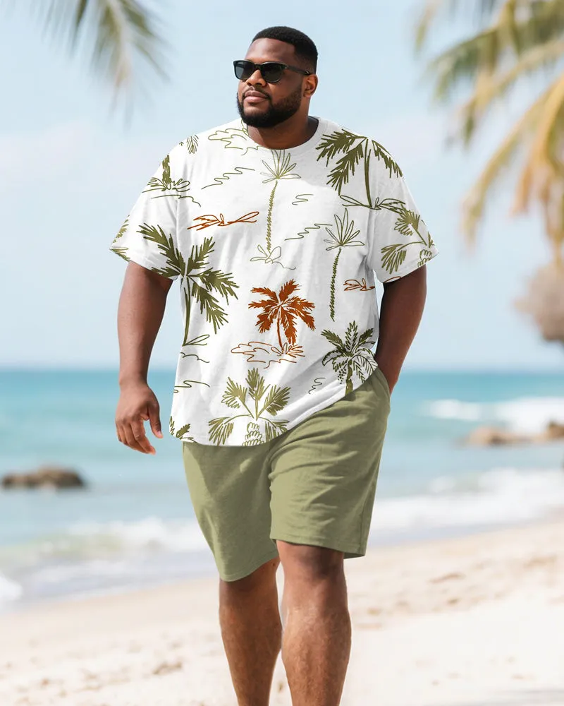 Men's Plus Size Hawaiian Green Full Print Coconut Tree Print Round Neck Short Sleeve T-Shirt Shorts Suit sold by Biggmans