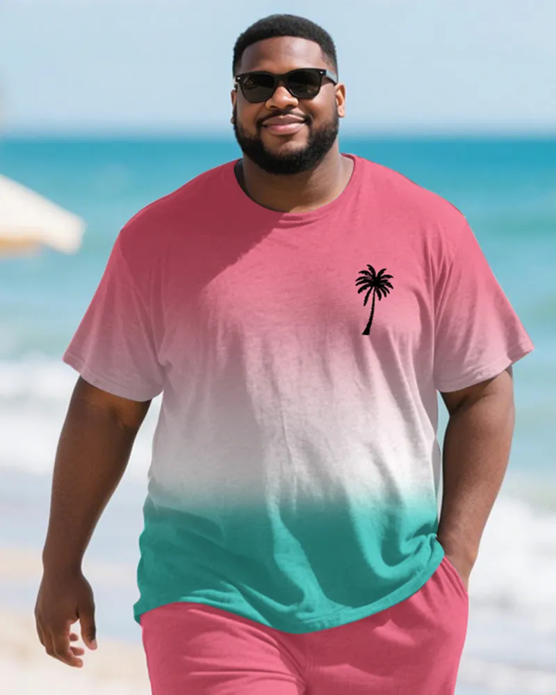 Men's Plus Size Hawaiian Pink Gradient Coconut Tree Print Round Neck Short Sleeve T-Shirt Shorts Suit sold by Biggmans product image thumbnail 2