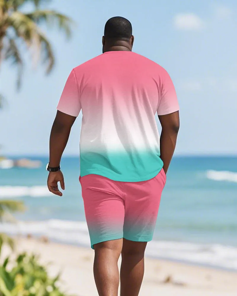 Men's Plus Size Hawaiian Pink Gradient Coconut Tree Print Round Neck Short Sleeve T-Shirt Shorts Suit sold by Biggmans product image thumbnail 4