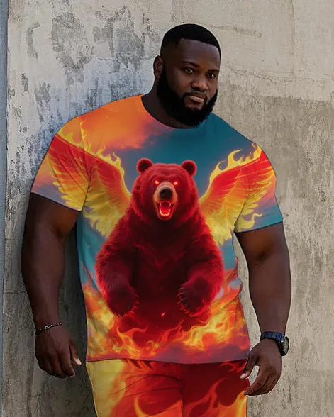 Big Men's Angry Fire Bear Printed Street Fashion Short Sleeve T-Shirt Shorts 2-piece Set sold by Biggmans product image thumbnail 2