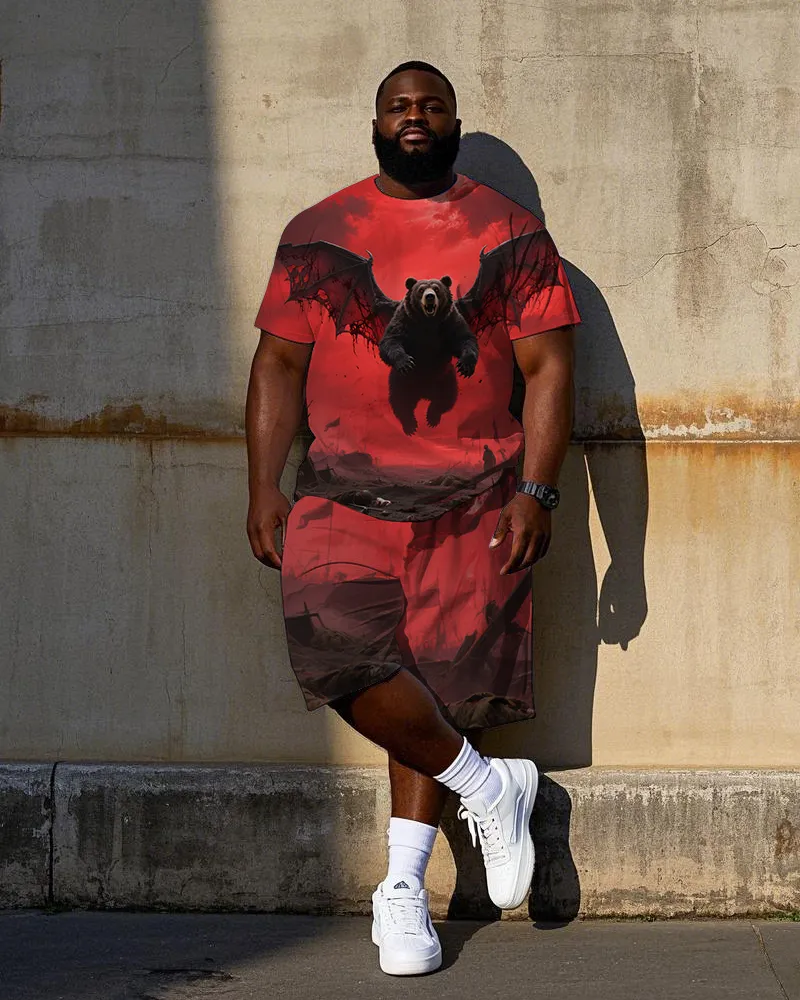 Men's Gothic Fashion Bear with Wing Printed Big & Tall Short Sleeve T-Shirt Shorts Set sold by Biggmans