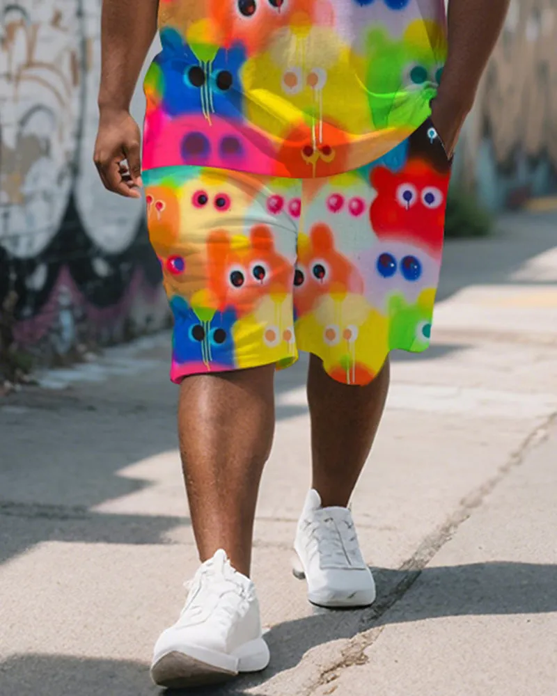 Men's Plus Size Street Graffiti Color Fun Expression BIGGMANS Print Round Neck Short Sleeve T-Shirt Shorts Suit sold by Biggmans product image thumbnail 3