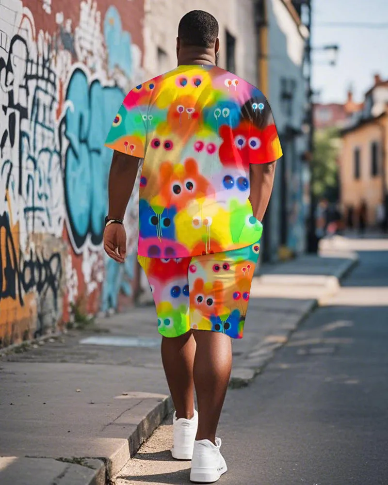 Men's Plus Size Street Graffiti Color Fun Expression BIGGMANS Print Round Neck Short Sleeve T-Shirt Shorts Suit sold by Biggmans product image thumbnail 4