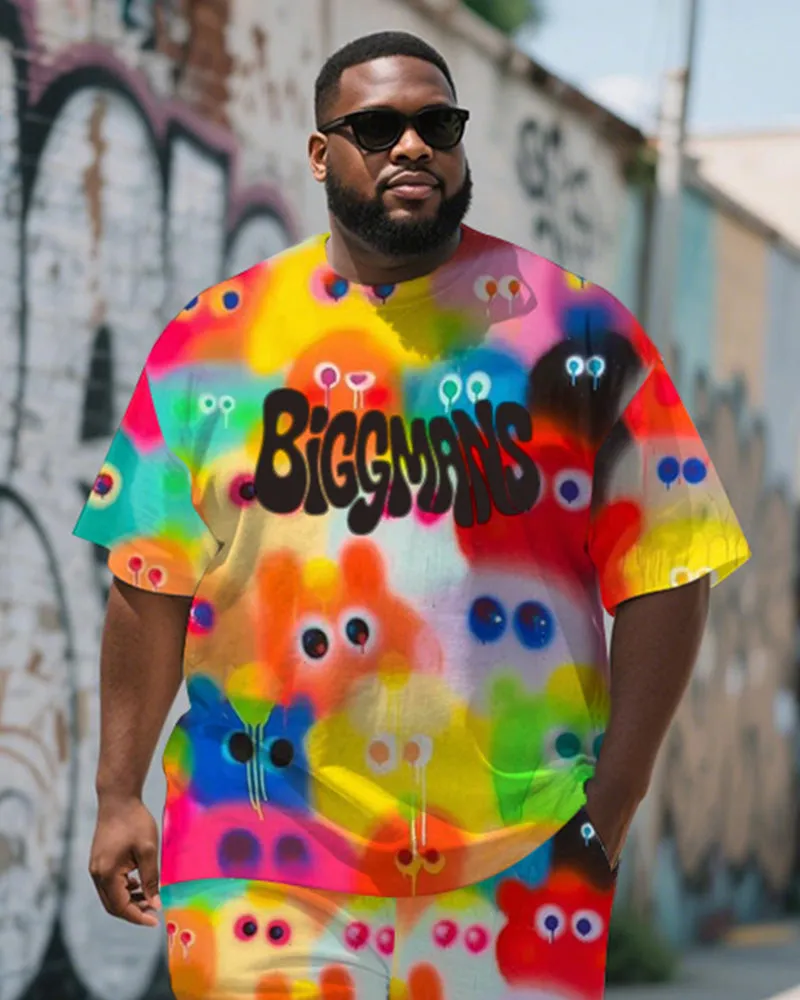 Men's Plus Size Street Graffiti Color Fun Expression BIGGMANS Print Round Neck Short Sleeve T-Shirt Shorts Suit sold by Biggmans product image thumbnail 2