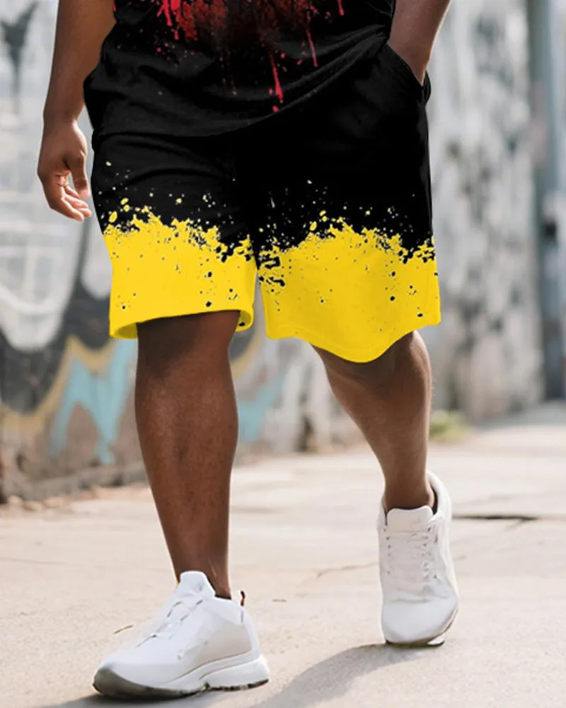 Men's Plus Size Street Graffiti Yellow Colorblock Skull Print Round Neck Short Sleeve T-Shirt Shorts Suit sold by Biggmans product image thumbnail 3