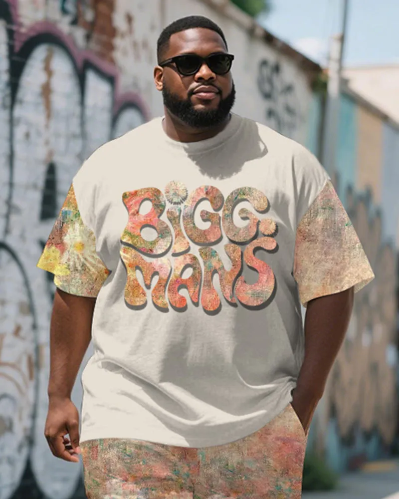 Men's Plus Size Street Graffiti Floral Alphabet Print Round Neck Short Sleeve T-Shirt Shorts Suit sold by Biggmans product image thumbnail 2