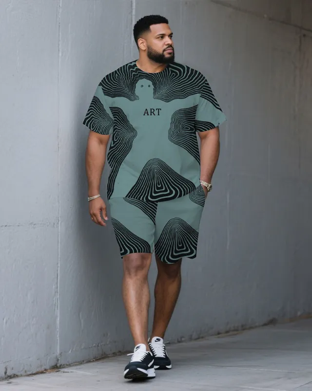 Men's Plus Size Irregular Line Human Shape Outline Fashion Round Neck Short Sleeve T-shirt Shorts Suit sold by Biggmans