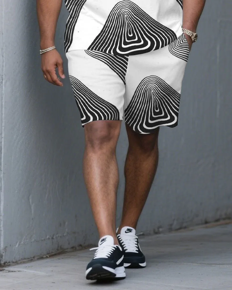 Men's Plus Size Irregular Line Human Shape Outline Fashion Round Neck Short Sleeve T-shirt Shorts Suit sold by Biggmans product image thumbnail 3