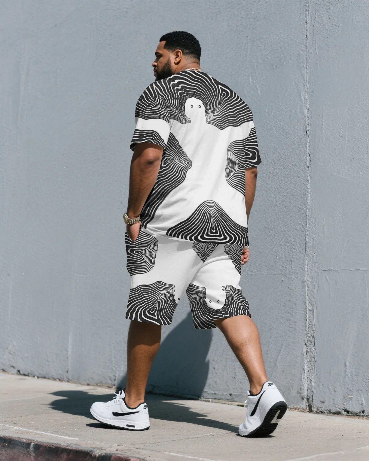 Men's Plus Size Irregular Line Human Shape Outline Fashion Round Neck Short Sleeve T-shirt Shorts Suit sold by Biggmans product image thumbnail 4