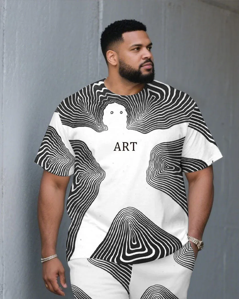 Men's Plus Size Irregular Line Human Shape Outline Fashion Round Neck Short Sleeve T-shirt Shorts Suit sold by Biggmans product image thumbnail 2
