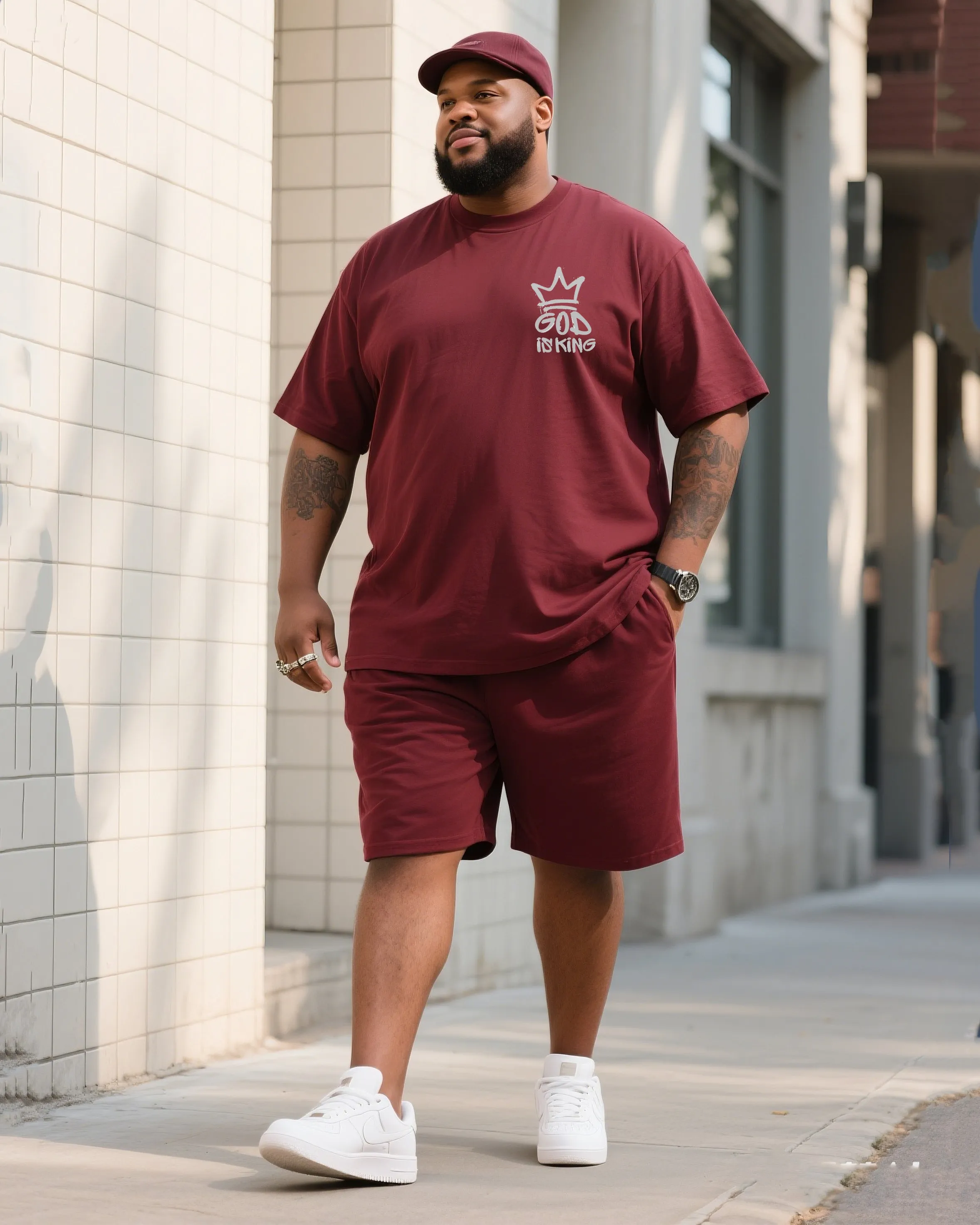 Big Man's Daily Leisure Micro-standard Faith Printed Short Sleeve T-shirt Shorts Suit sold by Biggmans