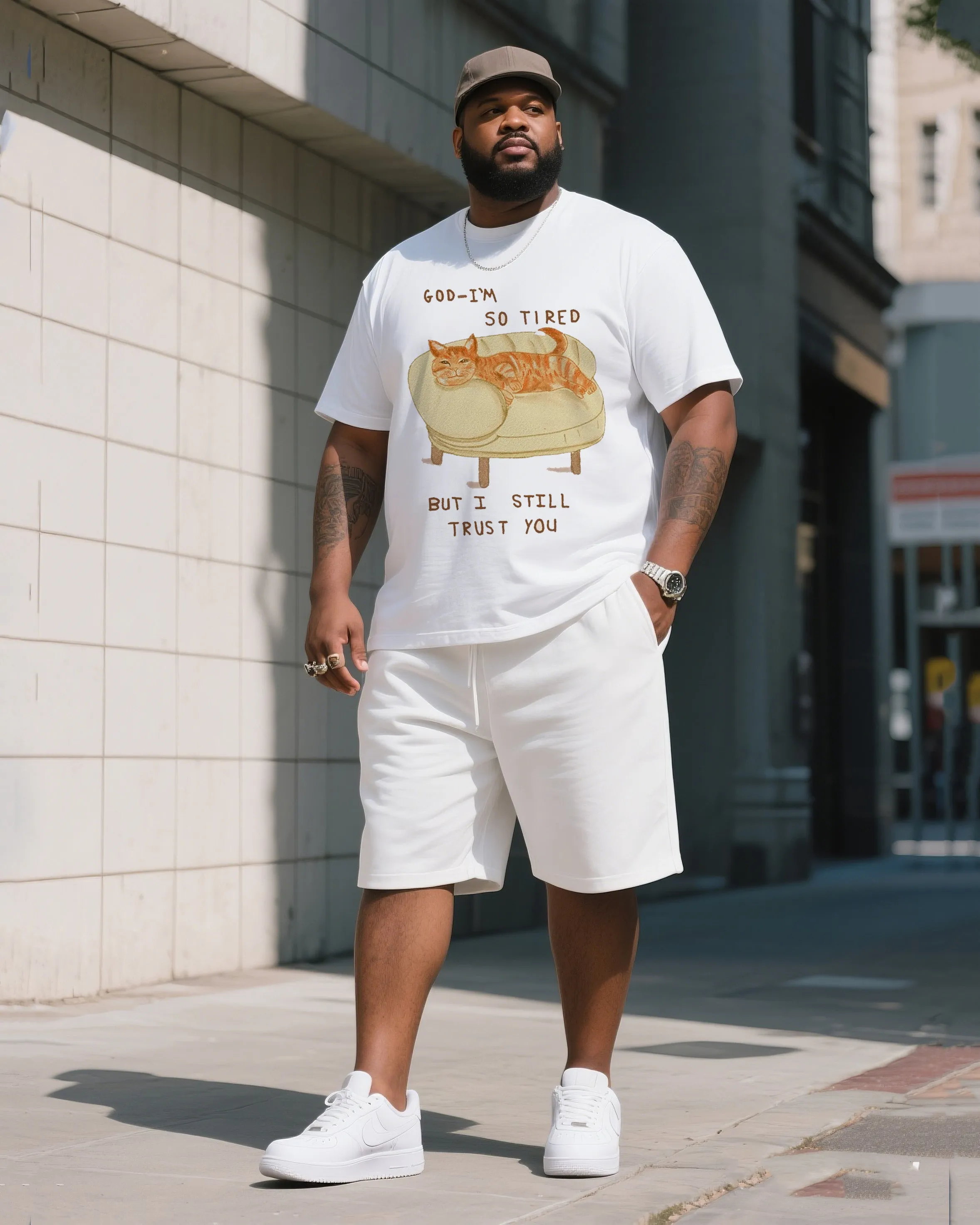 Big Man's Daily Casual Cute Cat Short Sleeve T-shirt Shorts Suit sold by Biggmans product image thumbnail 3