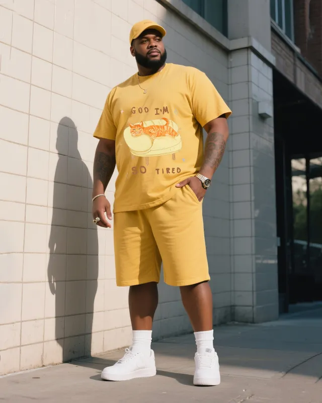 Big Man's Daily Casual Cute Cat Short Sleeve T-shirt Shorts Suit sold by Biggmans