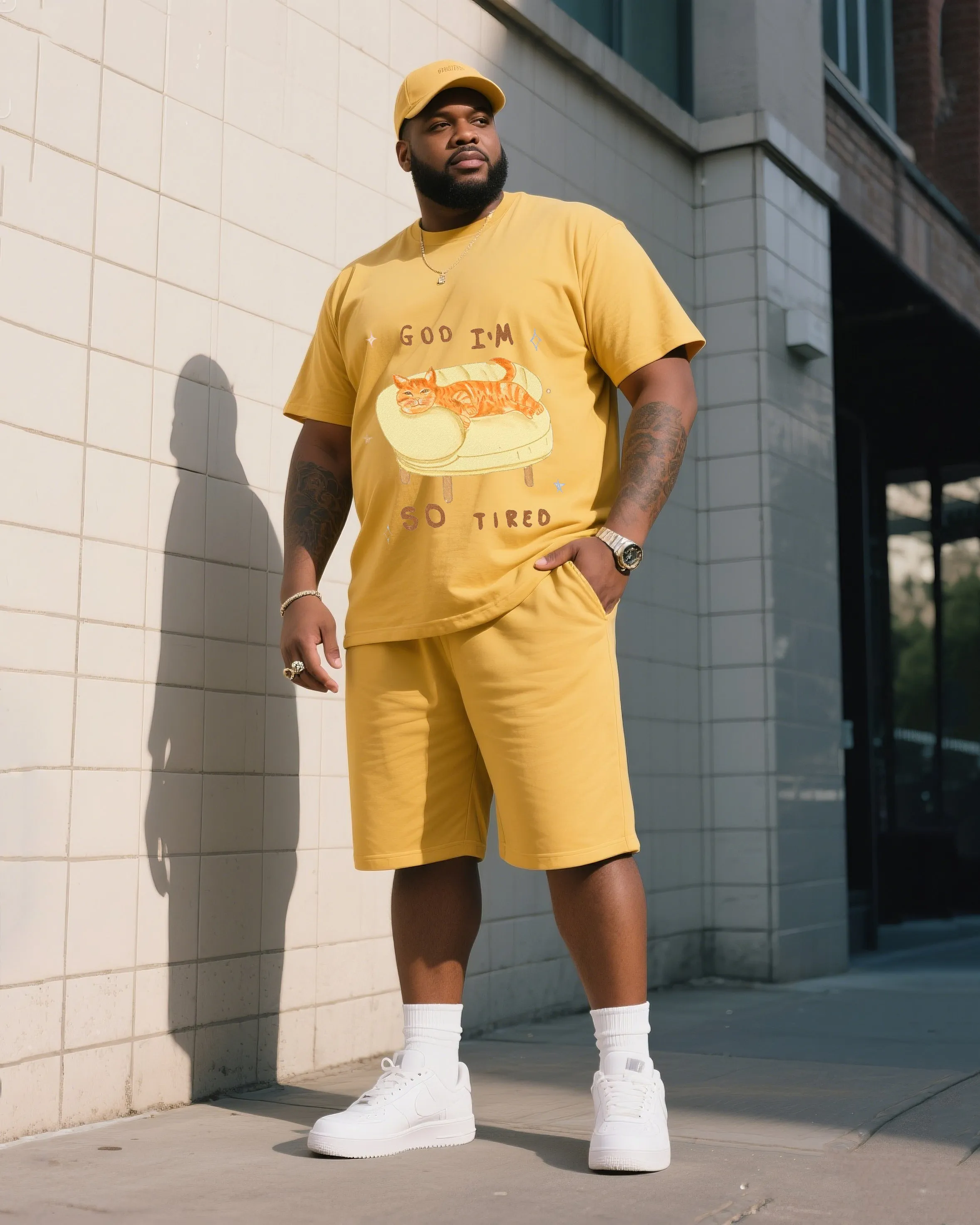 Big Man's Daily Casual Cute Cat Short Sleeve T-shirt Shorts Suit sold by Biggmans