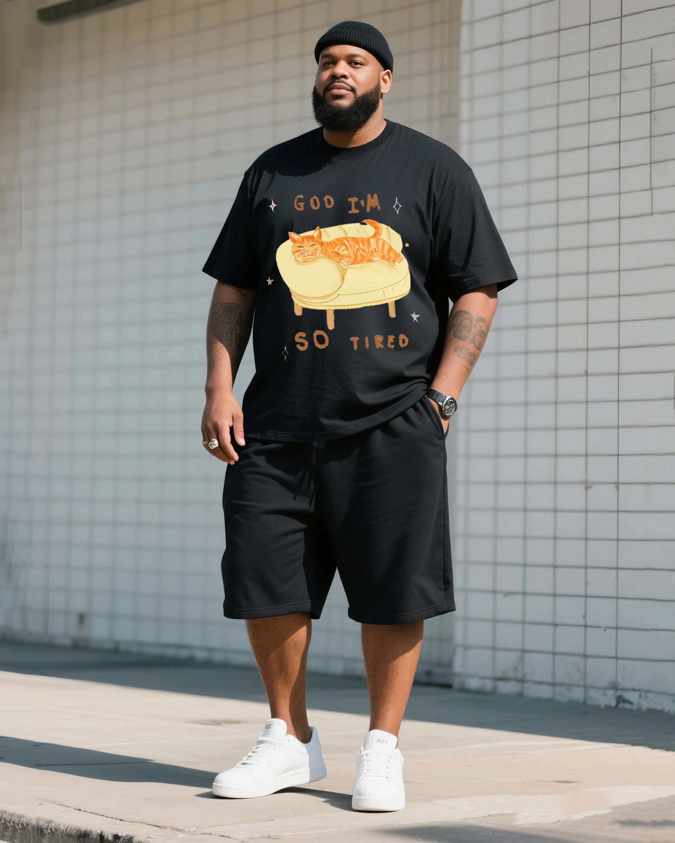 Big Man's Daily Casual Cute Cat Short Sleeve T-shirt Shorts Suit sold by Biggmans product image thumbnail 2