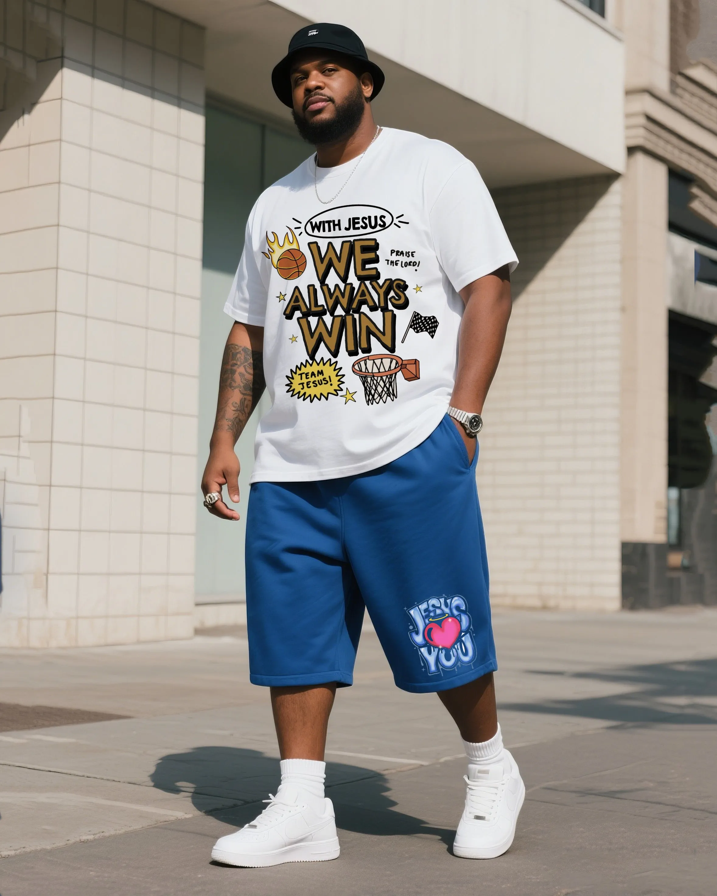 Big Men's Daily Leisure Religious Design Short Sleeve T-Shirt Shorts Suit sold by Biggmans product image thumbnail 3