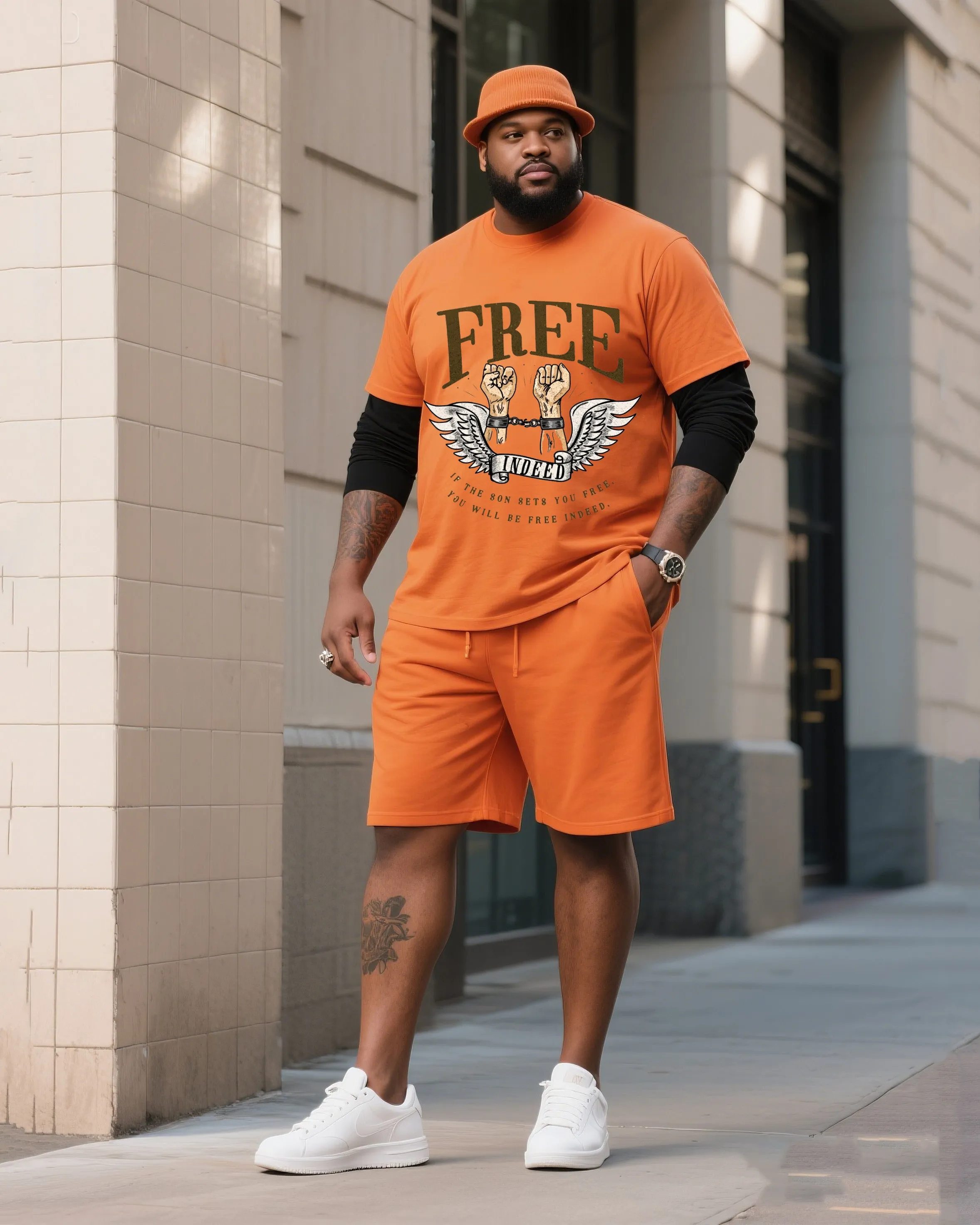 The Daily Leisure Of A Big Man. If The Son Of The Father Lets You Free. You Are Really Free To Print Short Sleeve T-shirt Shorts Suit sold by Biggmans product image thumbnail 3