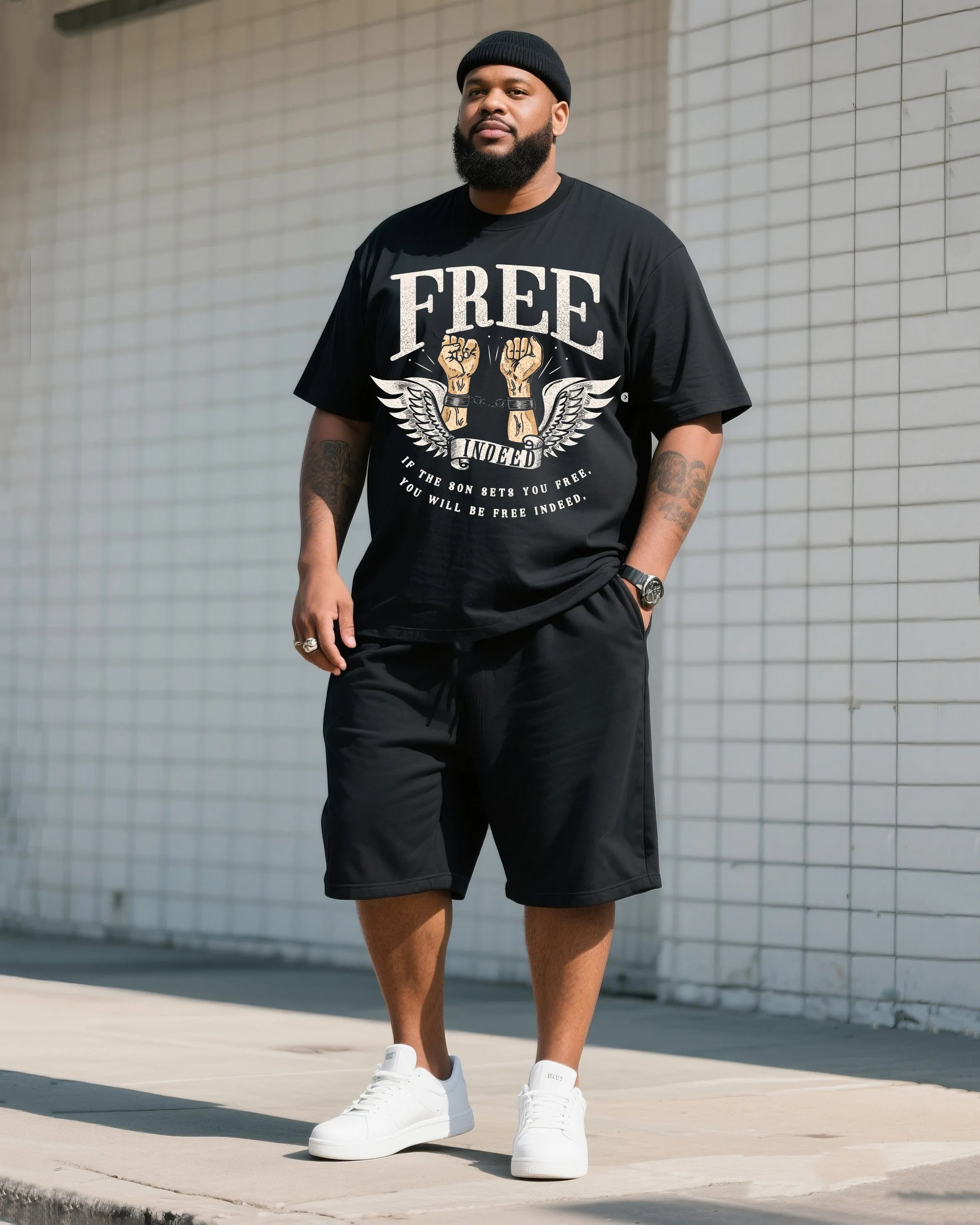The Daily Leisure Of A Big Man. If The Son Of The Father Lets You Free. You Are Really Free To Print Short Sleeve T-shirt Shorts Suit sold by Biggmans