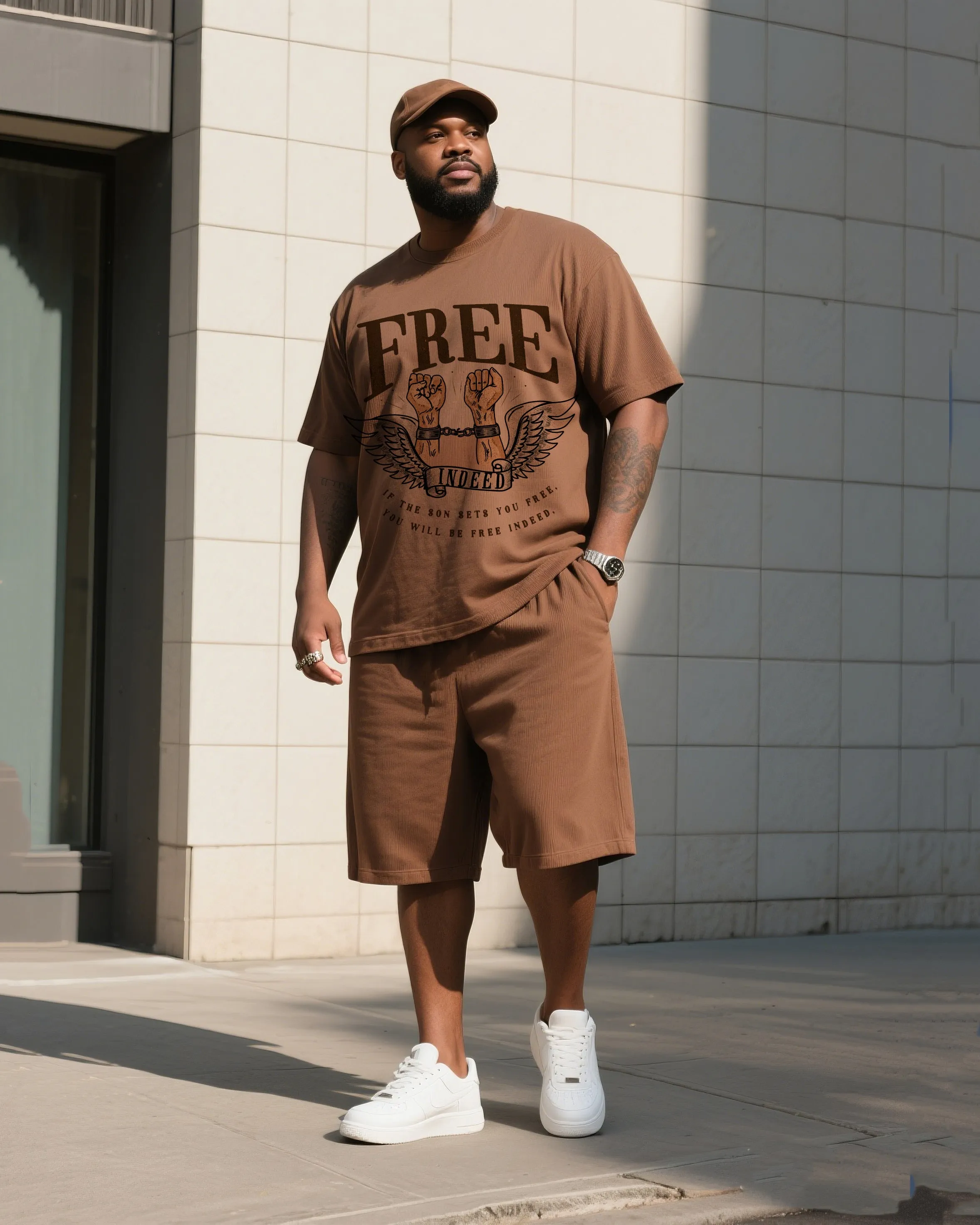 The Daily Leisure Of A Big Man. If The Son Of The Father Lets You Free. You Are Really Free To Print Short Sleeve T-shirt Shorts Suit sold by Biggmans product image thumbnail 2