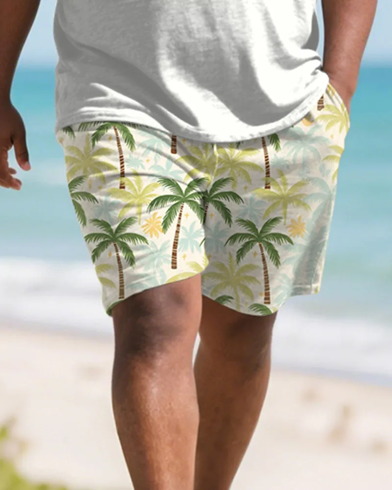 Men's Plus Size Green Coconut Tree Gradient Print Round Neck Short Sleeve T-Shirt Shorts Suit sold by Biggmans product image thumbnail 3