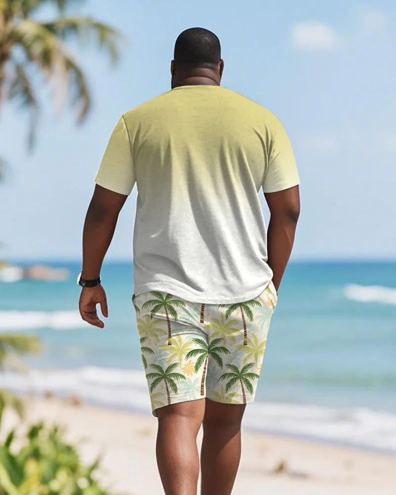 Men's Plus Size Green Coconut Tree Gradient Print Round Neck Short Sleeve T-Shirt Shorts Suit sold by Biggmans product image thumbnail 4