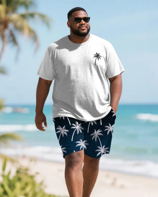 Men's Plus Size Blue Coconut Print Round Neck Short Sleeve T-Shirt Shorts Suit sold by Biggmans