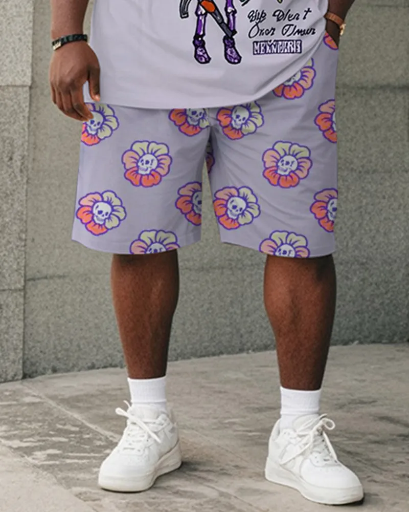 Big & Tall Men's Purple Skull Graffiti Flower Print Round Neck Short Sleeve T-Shirt Shorts Suit sold by Biggmans product image thumbnail 3