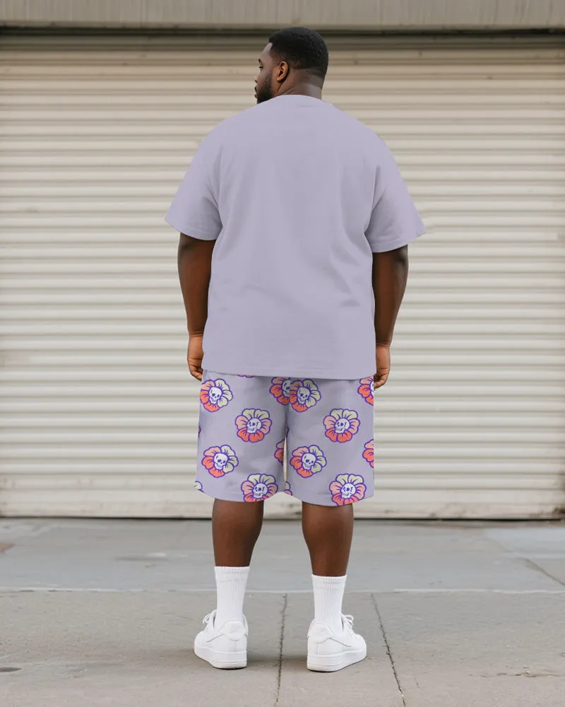 Big & Tall Men's Purple Skull Graffiti Flower Print Round Neck Short Sleeve T-Shirt Shorts Suit sold by Biggmans product image thumbnail 4
