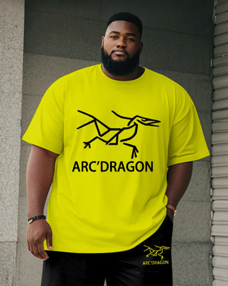 Big & Tall Men's Fluorescent Yellow Line Curved Dragon Printed Round Neck Short Sleeve T-shirt Shorts Suit sold by Biggmans product image thumbnail 2