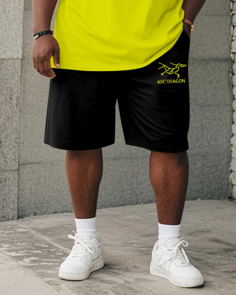 Big & Tall Men's Fluorescent Yellow Line Curved Dragon Printed Round Neck Short Sleeve T-shirt Shorts Suit sold by Biggmans product image thumbnail 3