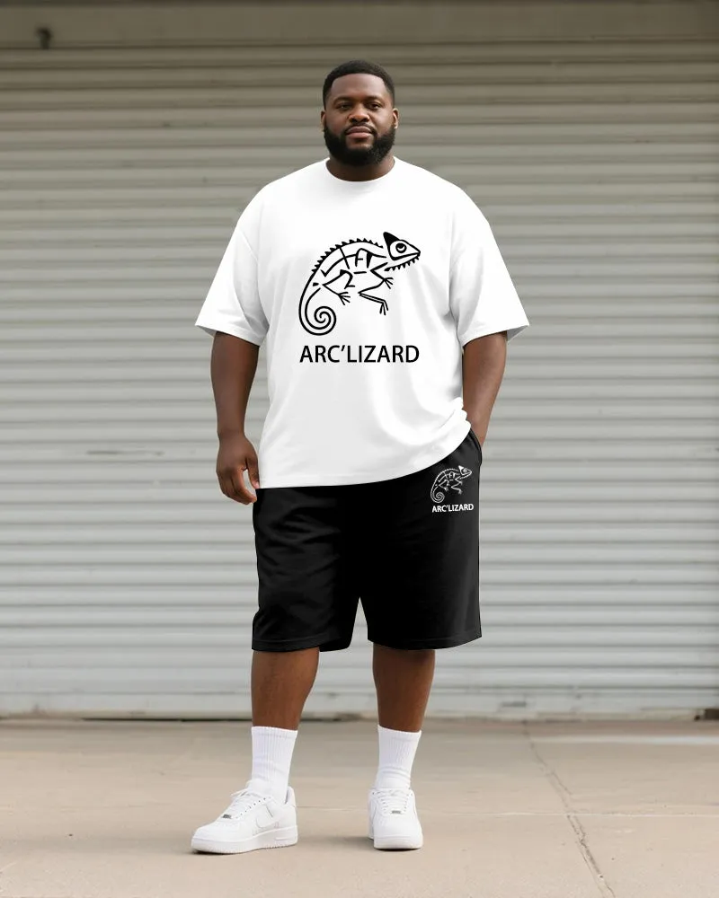 Big & Tall Men's Black And White Line Curved Lizard Print Round Neck Short Sleeve T-Shirt Shorts Suit sold by Biggmans