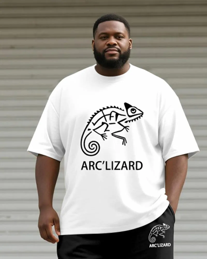 Big & Tall Men's Black And White Line Curved Lizard Print Round Neck Short Sleeve T-Shirt Shorts Suit sold by Biggmans product image thumbnail 2