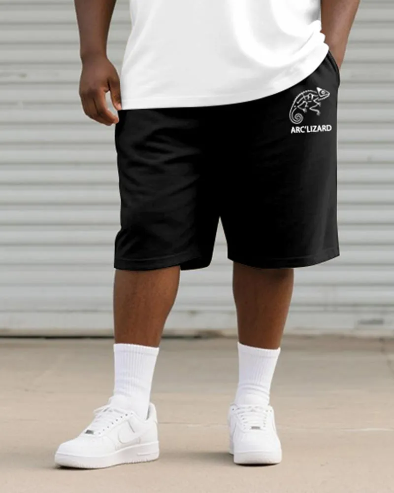 Big & Tall Men's Black And White Line Curved Lizard Print Round Neck Short Sleeve T-Shirt Shorts Suit sold by Biggmans product image thumbnail 3