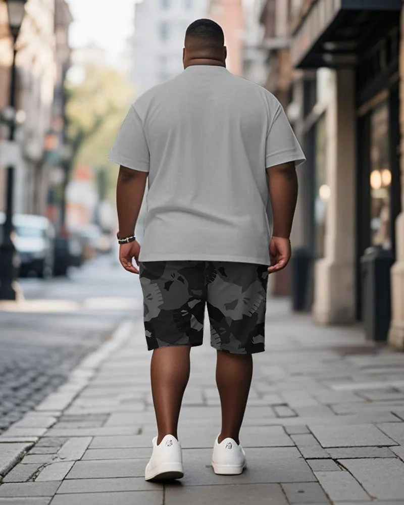 Big & Tall Men's Grey Skull Animal Print Round Neck Short Sleeve T-Shirt Shorts Suit sold by Biggmans product image thumbnail 4