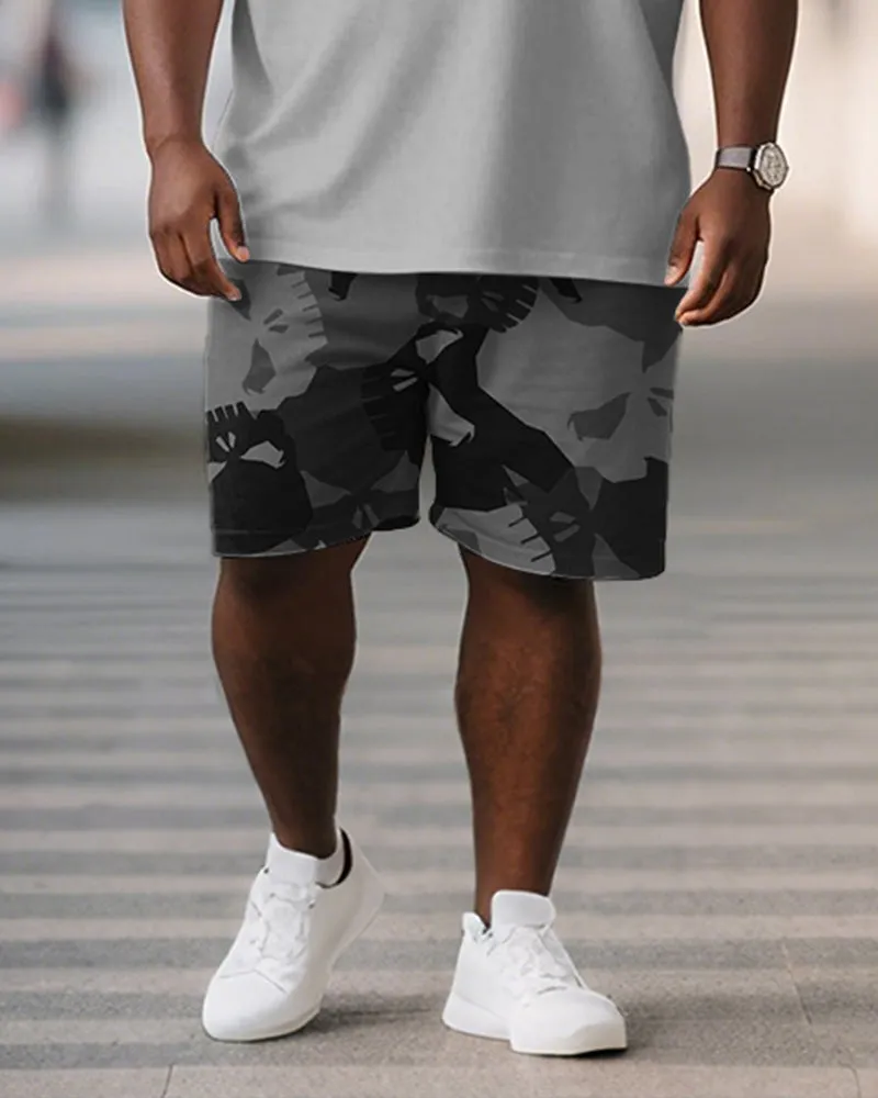 Big & Tall Men's Grey Skull Animal Print Round Neck Short Sleeve T-Shirt Shorts Suit sold by Biggmans product image thumbnail 3