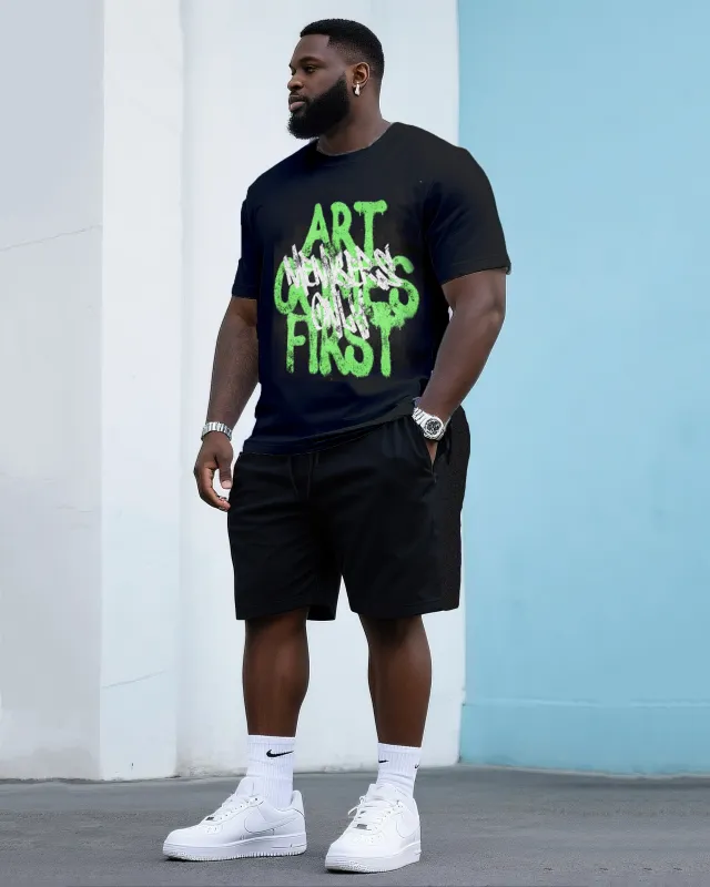Big & Tall Men's Creative Graffiti Crewneck T-Shirt Shorts Suit sold by Biggmans