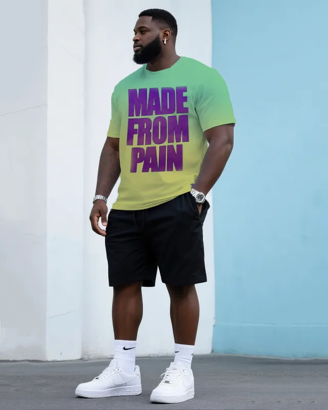 Big & Tall Men's Street Fashion Gradient MADE FROM PAIN Crewneck T-Shirt Shorts Suit sold by Biggmans