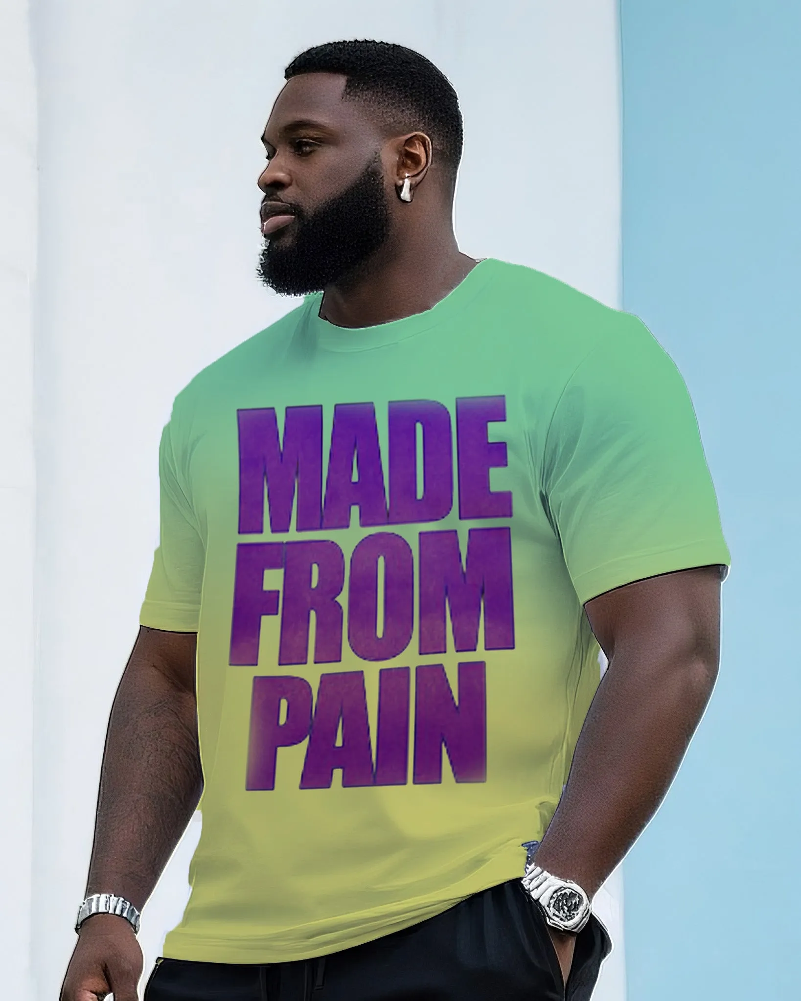 Big & Tall Men's Street Fashion Gradient MADE FROM PAIN Crewneck T-Shirt Shorts Suit sold by Biggmans product image thumbnail 2