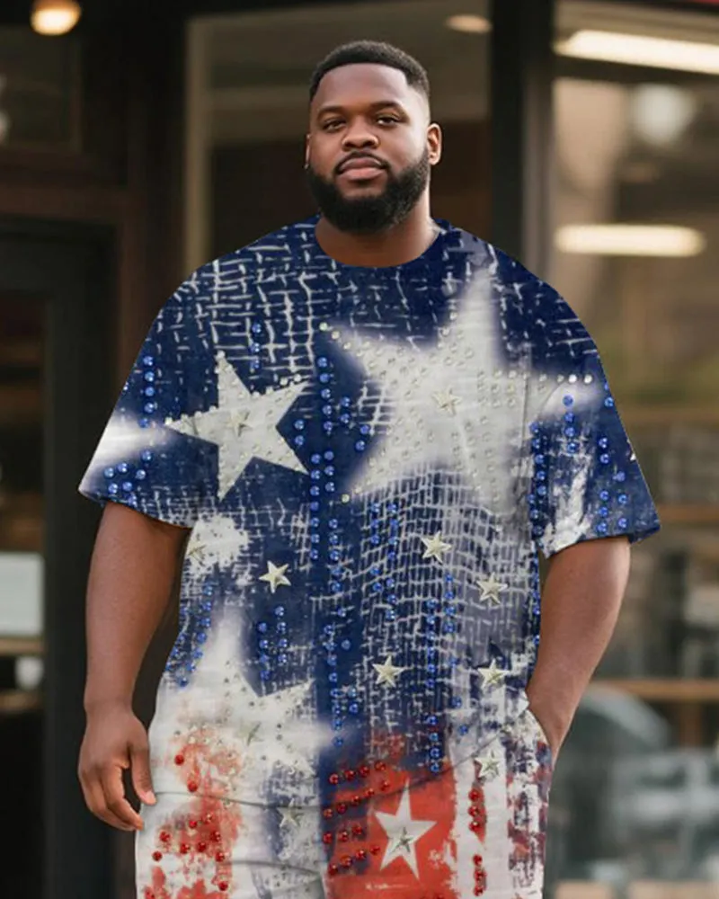 Big & Tall Men's Independence Day Star Print Round Neck Short Sleeve T-Shirt Shorts Suit sold by Biggmans product image thumbnail 2