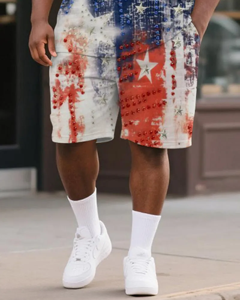 Big & Tall Men's Independence Day Star Print Round Neck Short Sleeve T-Shirt Shorts Suit sold by Biggmans product image thumbnail 3
