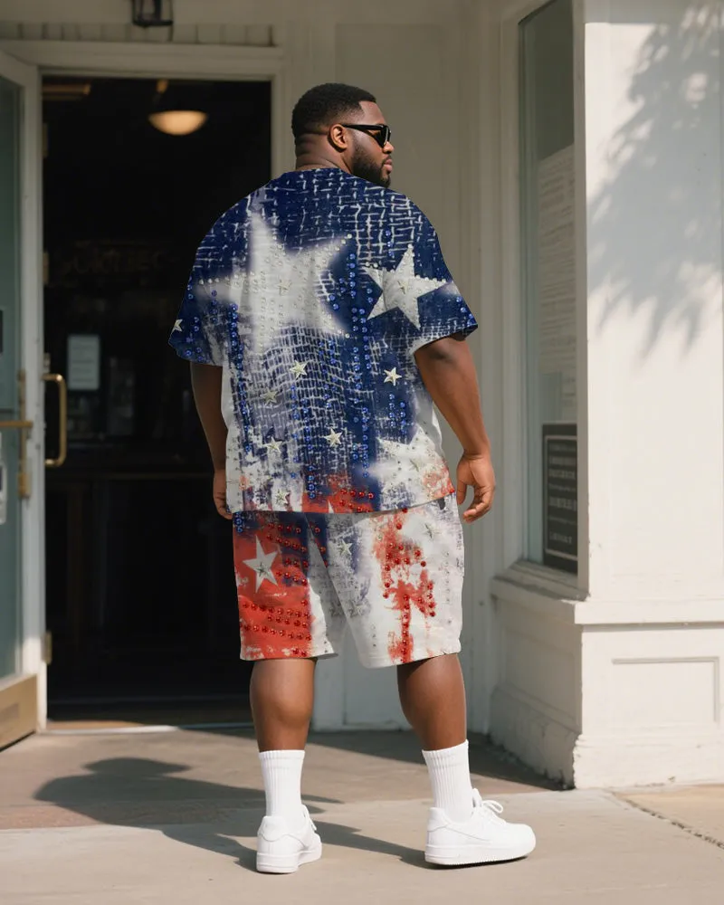 Big & Tall Men's Independence Day Star Print Round Neck Short Sleeve T-Shirt Shorts Suit sold by Biggmans product image thumbnail 4