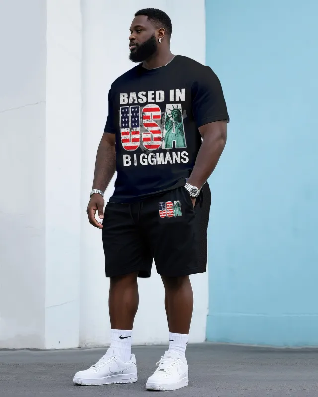 Big & Tall Men's Street Fashion Creative USA Flag Print Independence Day Crewneck T Shirt Shorts Suit sold by Biggmans