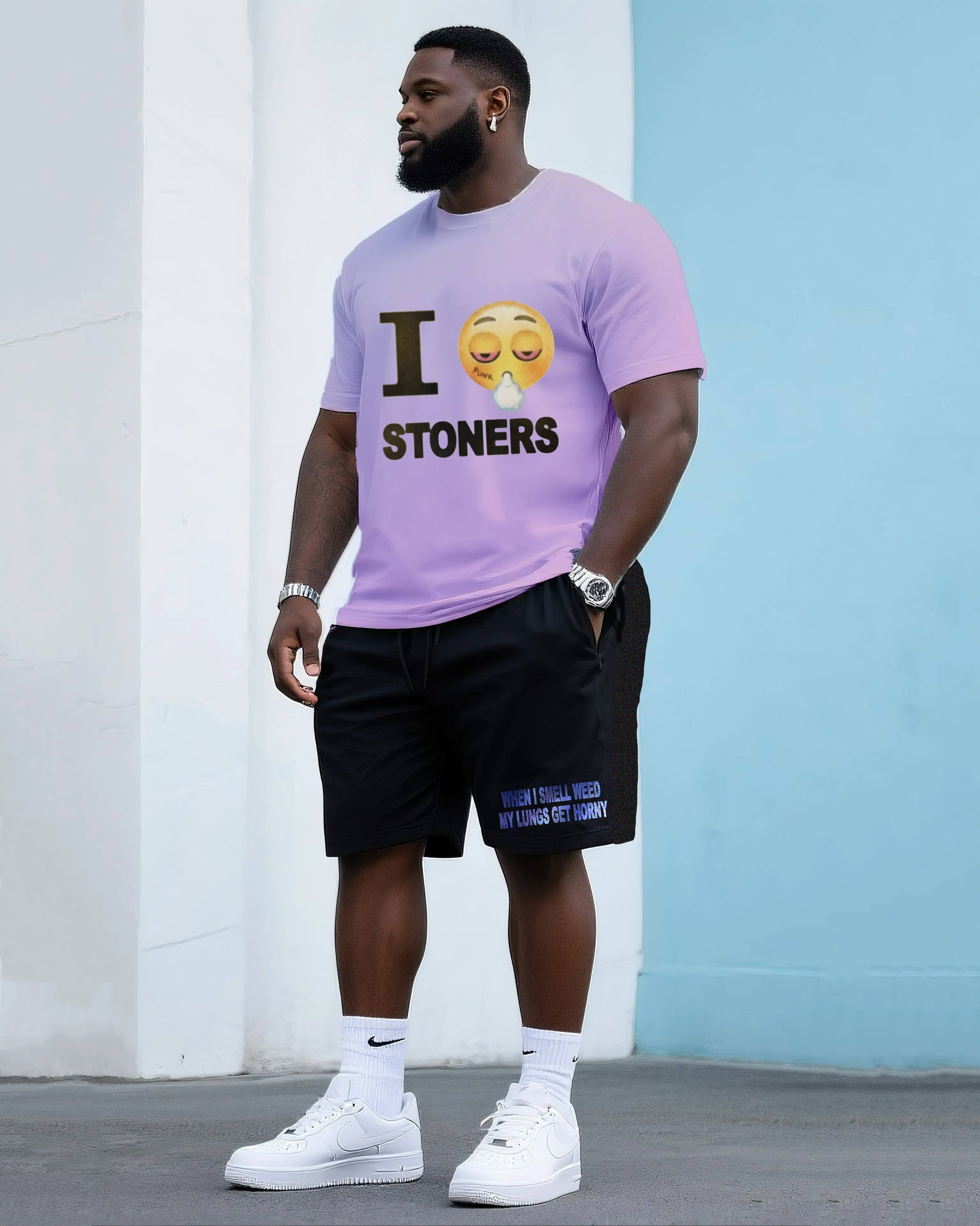 Big & Tall Men's Street Fashion Creative Smoker Gentleman Crewneck T-shirt Shorts Suit sold by Biggmans