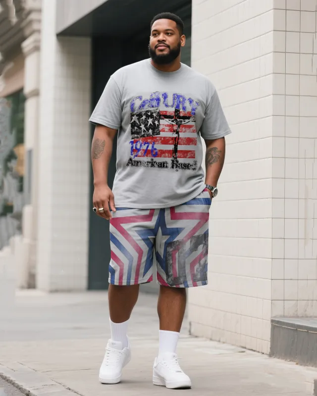 Big & Tall Men's Original Star Flag COD Printed Independence Day Crewneck T-Shirt Shorts Suit sold by Biggmans