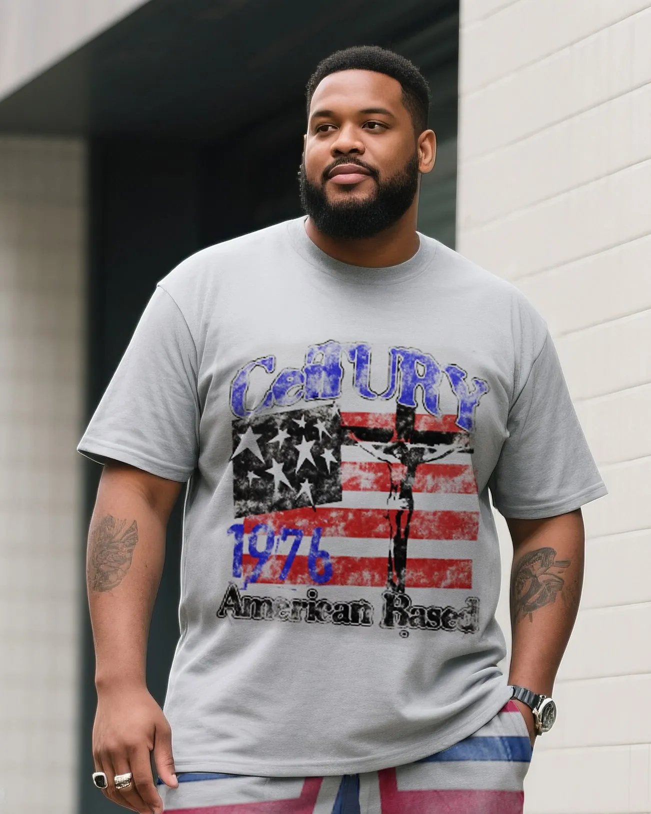 Big & Tall Men's Original Star Flag COD Printed Independence Day Crewneck T-Shirt Shorts Suit sold by Biggmans product image thumbnail 2